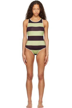 DRIES VAN NOTEN Khaki & Brown Greta One-Piece Swimsuit