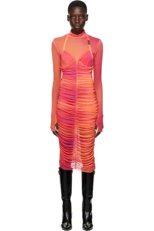 VERSACE Pink Ruched Midi Dress