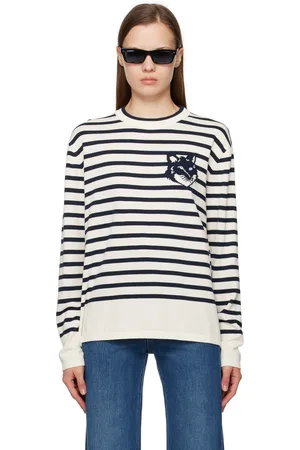 Maison Kitsuné White & Navy Fox Head Sweater
