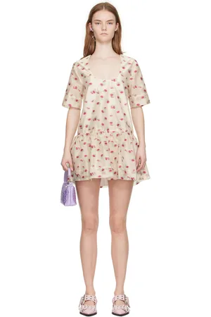 Ganni Beige Open-Back Minidress