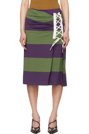 DRIES VAN NOTEN Purple & Green Striped Midi Skirt
