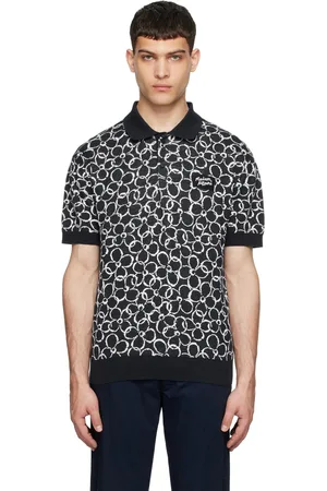 Maison Kitsuné Navy & White Abstract Daisy Polo