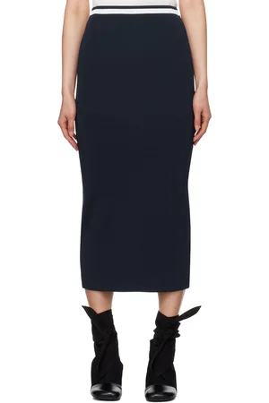 Staud Navy & White Karina Midi Skirt