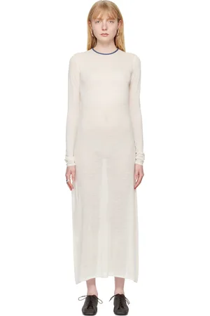 Auralee Off-White Crewneck Midi Dress