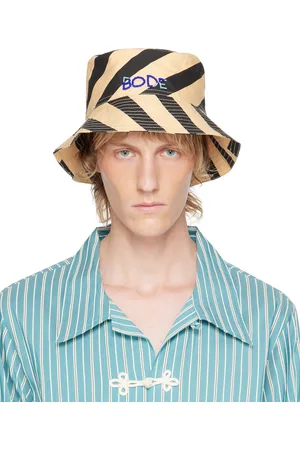 BODE Beige & Black Domino Stripe Bucket Hat