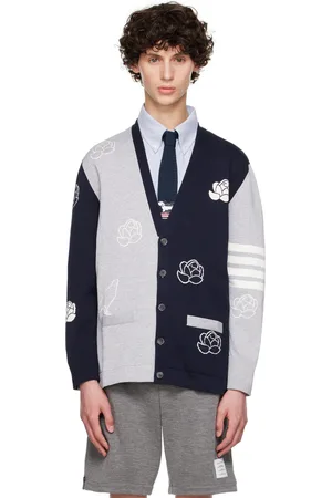 Thom Browne Navy & Gray Funmix 4-Bar Rose & Raven Cardigan