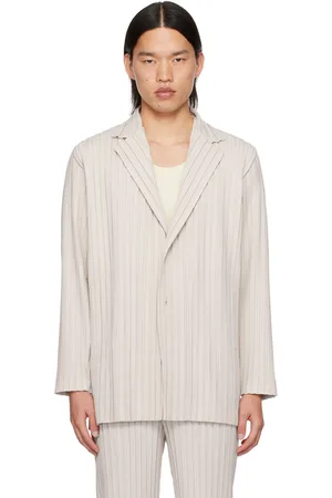 Issey Miyake Beige Box Pleats Ensemble Blazer