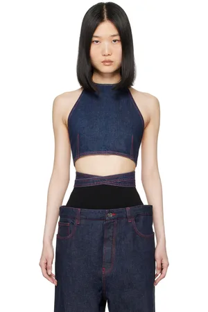 Alaïa Blue Cross Over Denim Tank Top