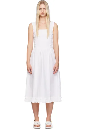 Ganni White Shirred Midi Dress