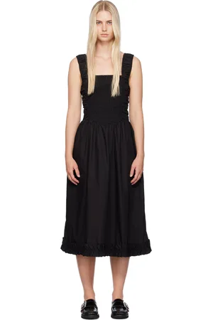 Ganni Black Shirred Midi Dress