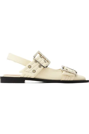 Ganni White Wide Welt Buckle Ballerina Flats