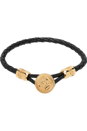 VERSACE Black Medusa Biggie Braided Leather Bracelet