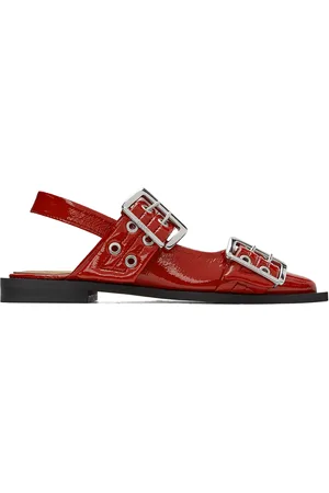 Ganni Red Wide Welt Buckle Ballerina Flats