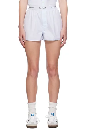 Sporty & Rich Blue Jacquard Serif Logo Shorts