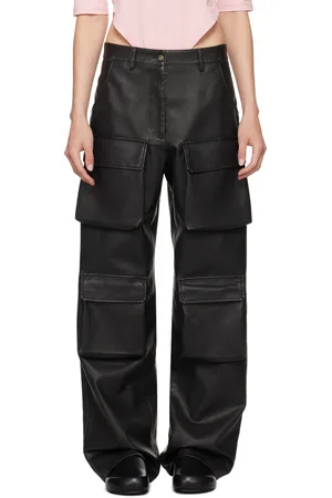 Msgm Black Pocket Faux-Leather Cargo Pants