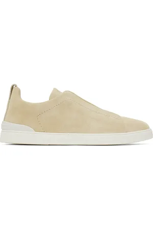 Ermenegildo Zegna Beige Suede Triple Stitch Sneakers