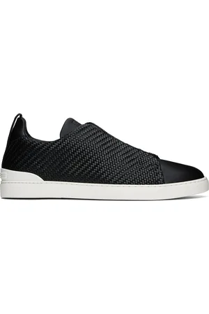 Ermenegildo Zegna Black Pelletessuta Leather Triple Stitch Sneakers