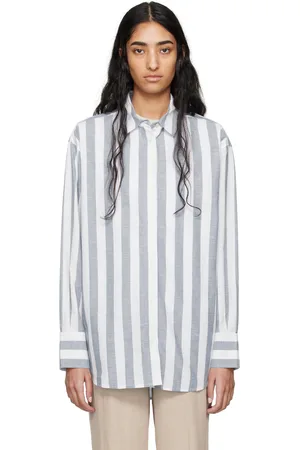 ANINE BING White & Blue Plaza Shirt
