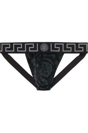 VERSACE Black & Gray Barocco Jockstrap