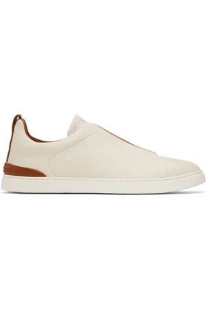 Ermenegildo Zegna Off-White Deerskin Triple Stitch Sneakers