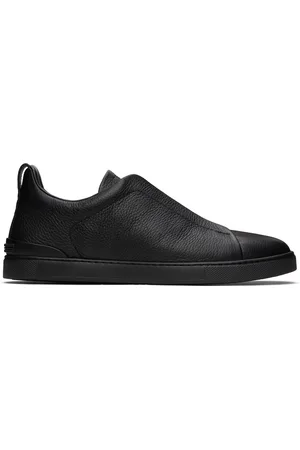 Ermenegildo Zegna Black Deerskin Triple Stitch Sneakers