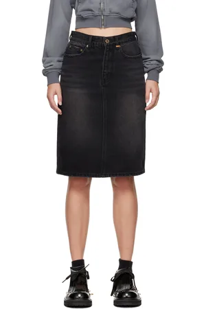 We11 Done Washed Denim Midi Skirt