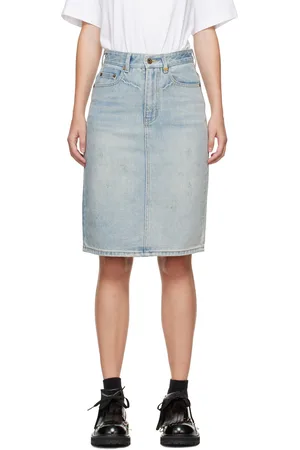 We11 Done Blue Washed Denim Midi Skirt