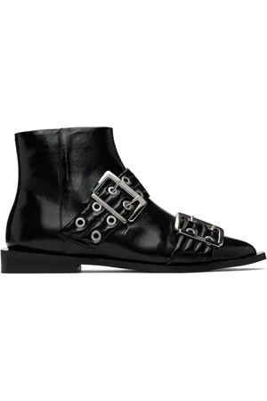 Ganni Black Feminine Buckle Flat Boots