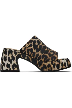 Ganni Brown & Black Leopard Butterfly Platform Satin Heeled Sandals