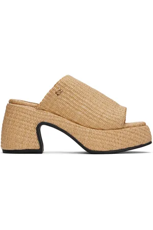 Ganni Tan Butterfly Platform Raffia Heeled Sandals