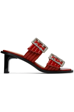 Ganni Red Feminine Buckled Mule Heeled Sandals