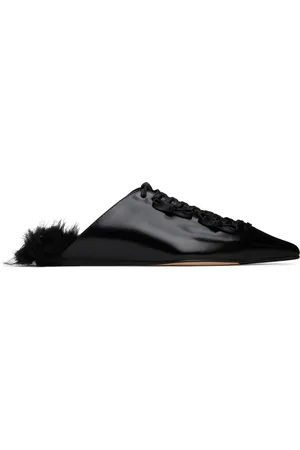 Simone Rocha Black Pointed-Toe Faux-Fur Slippers
