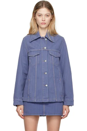 Ganni Blue Stripe Overdyed Denim Jacket