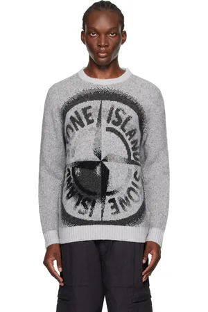 Stone Island Gray Jacquard Logo Sweater