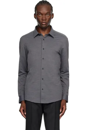 HUGO BOSS Gray Spread Collar Shirt
