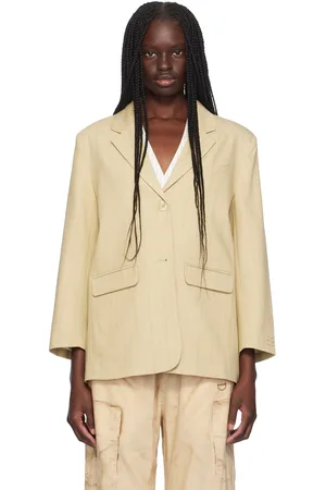 Ganni Beige Stripe Suiting Boxy Blazer