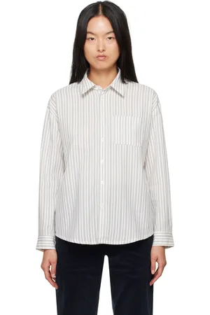 A.P.C. White & Blue Striped Boyfriend Shirt