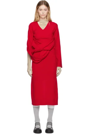 J.W.Anderson Red Front Drape Maxi Dress