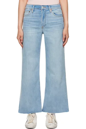 RE/DONE Blue Mid Rise Wide Leg Crop Jeans