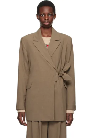 Ganni Beige Drapey Knot Belt Blazer