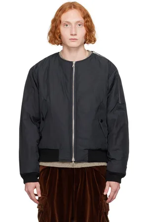 DRIES VAN NOTEN Navy Collarless Bomber Jacket