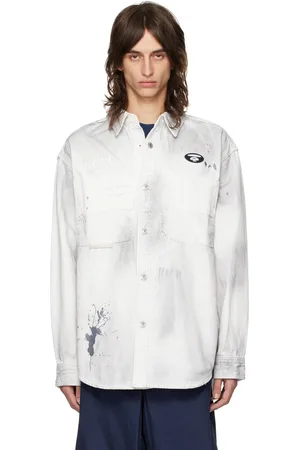 A Bathing Ape White Embroidered Denim Shirt