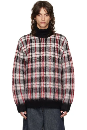 Helmut Lang Red Brushed Plaid Turtleneck