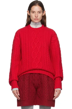 J.W.Anderson Red Cable Knit Crewneck Sweater