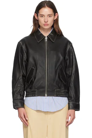 DUNST Black Spread Collar Leather Jacket