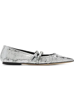 Msgm Silver Crackle Leather Ballerina Flats
