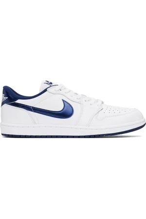Nike White & Navy Air Jordan 1 Low Sneakers