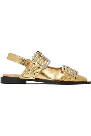 Ganni Gold Feminine Buckle Ballerina Flats
