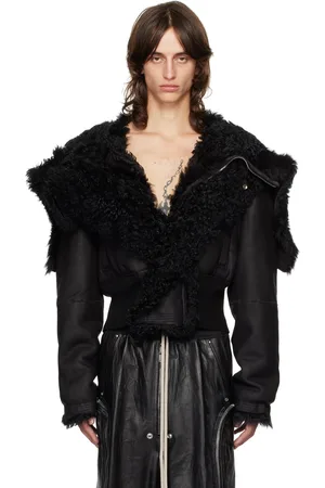 Rick Owens Black Porterville Cropped Alice Reversible Shearling Bomber Jacket