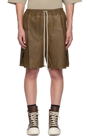 Rick Owens Khaki Porterville Megablister Boxer Leather Shorts